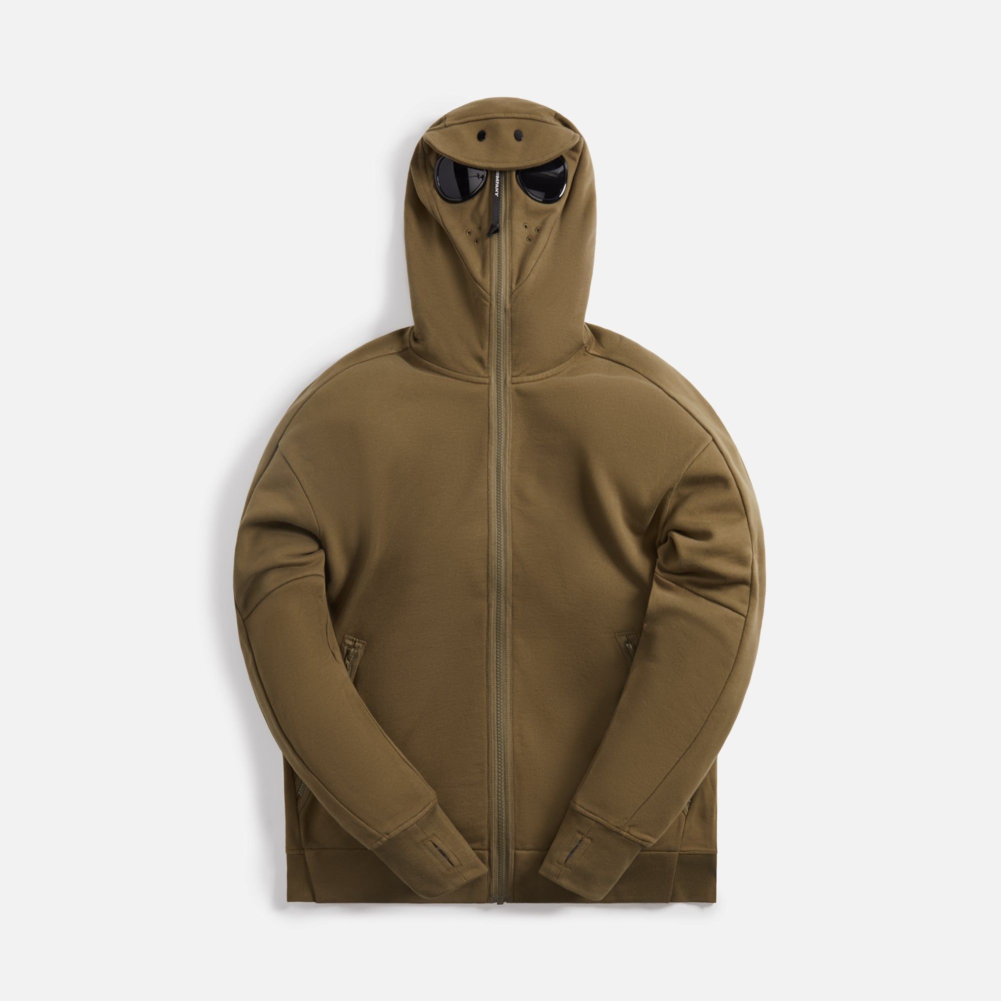 CP Company Diagonal Raised Fleece Explorer Goggle Hoodie - Khaki sold by Kith