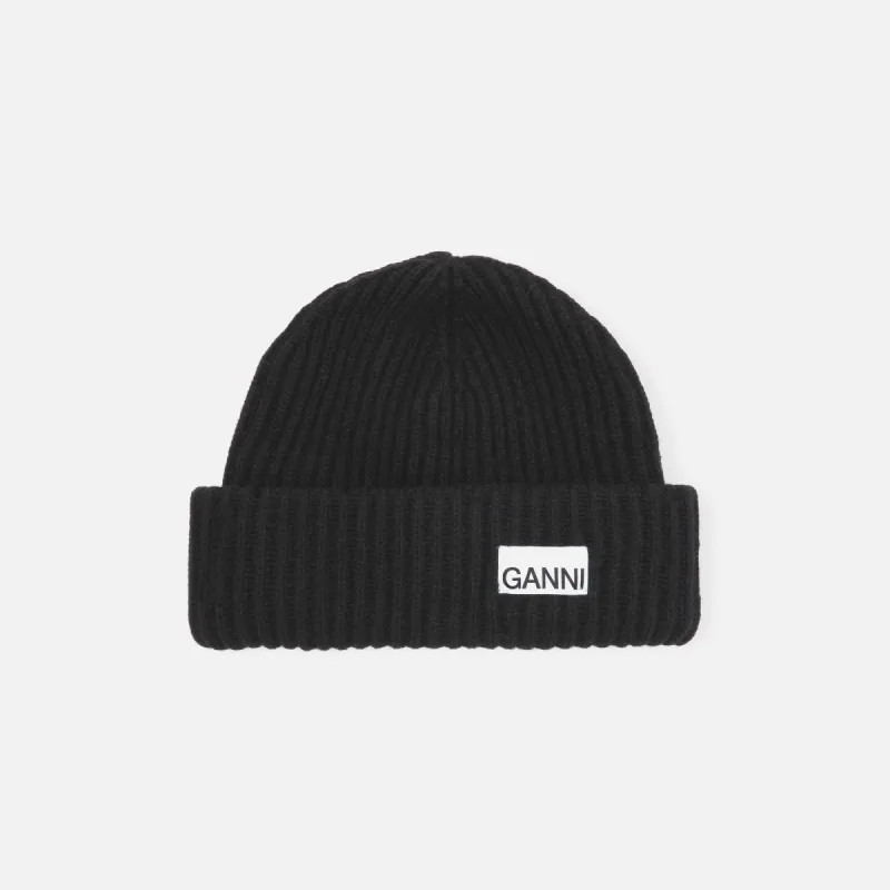 Ganni Structured Rib Beanie - Black sold by Kith