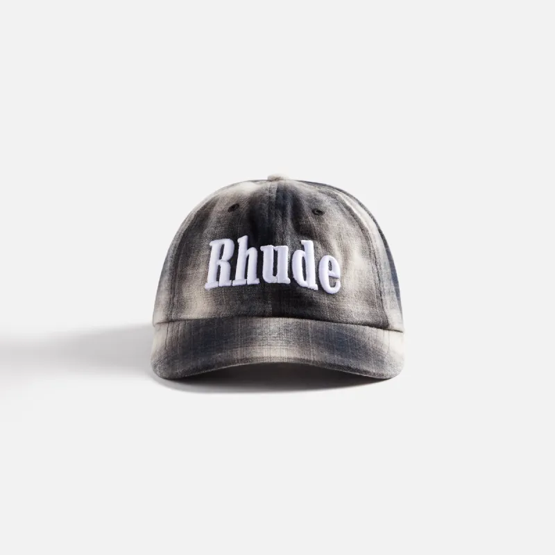 Rhude Logo Flannel 6-Panel Cap - Black / Grey sold by Kith