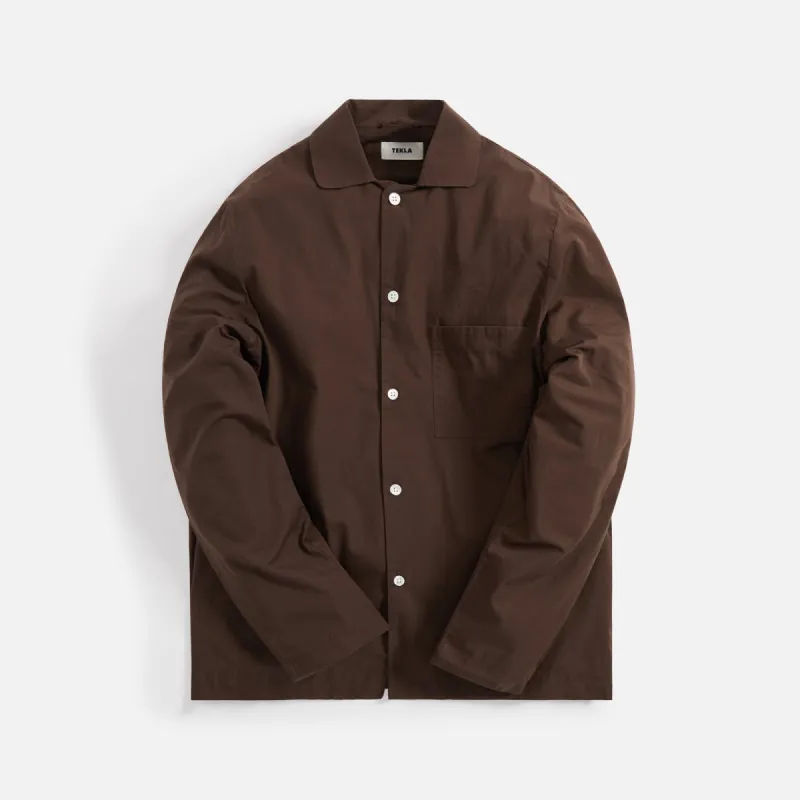 Tekla Poplin Long Sleeve Pajama Shirt - Coffee sold by Kith