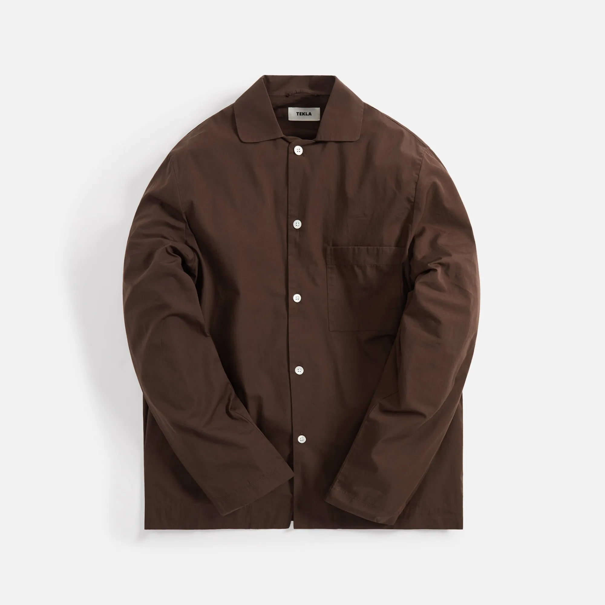 Tekla Poplin Long Sleeve Pajama Shirt - Coffee sold by Kith