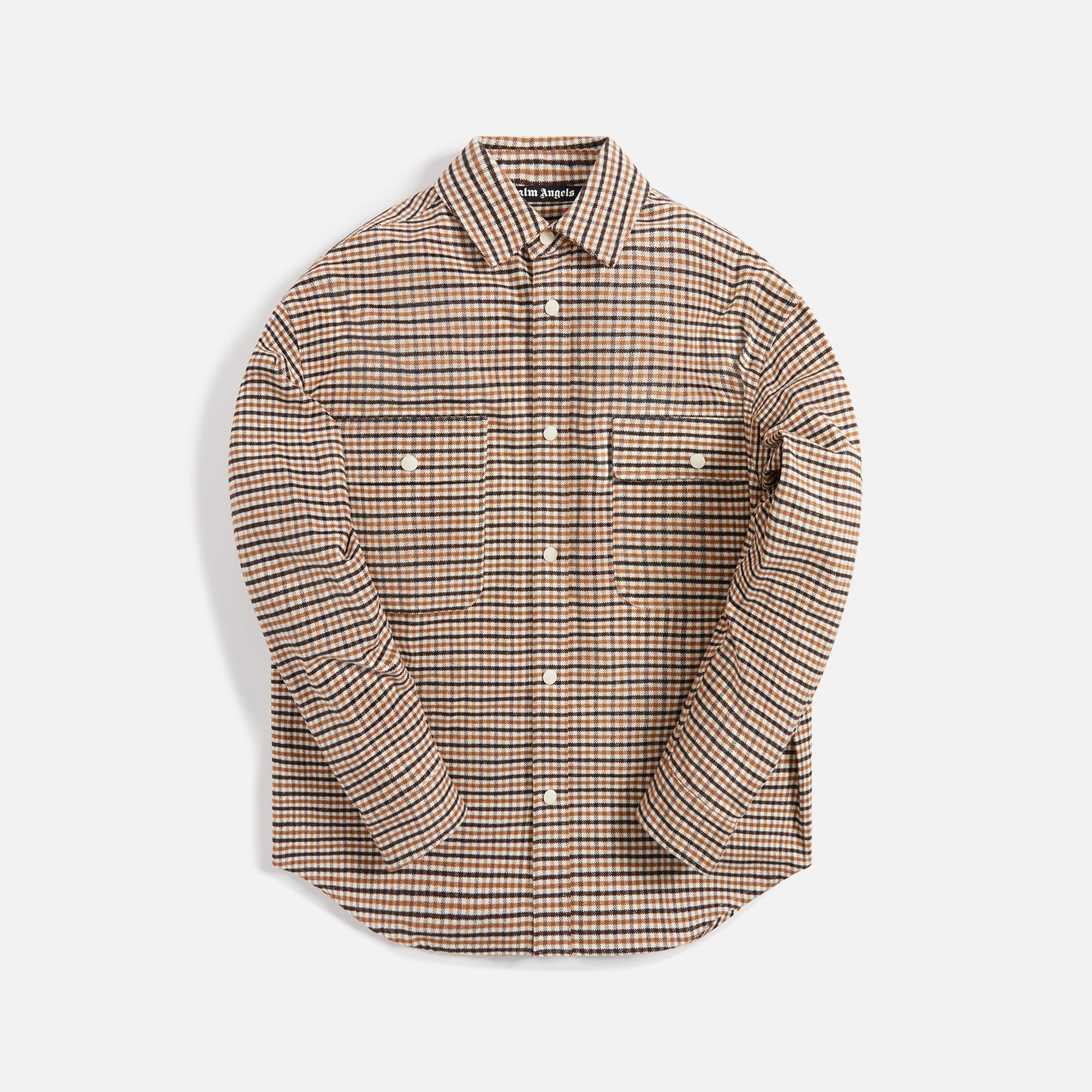 Palm Angels Micro Check Overshirt - Brown / Black sold by Kith