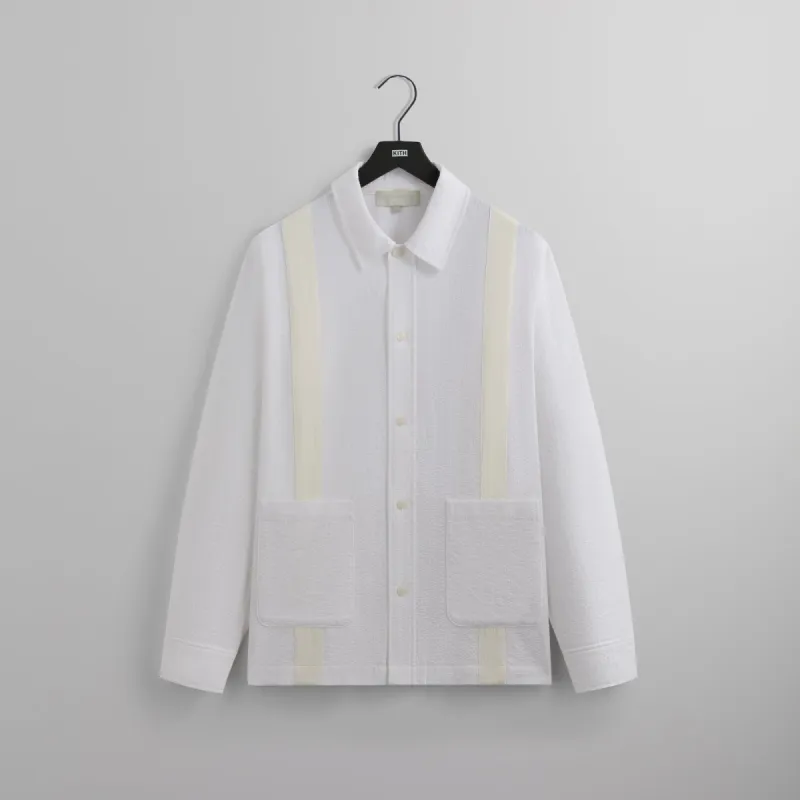 Kith Seersucker Long Sleeve Boxy Collared Overshirt - White sold by Kith