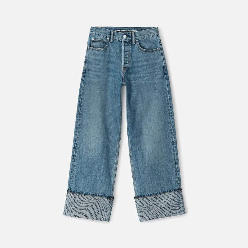 T by Alexander Wang Wide Jean Logo Printed Cuff - Vintage Medium Indigo sold by Kith