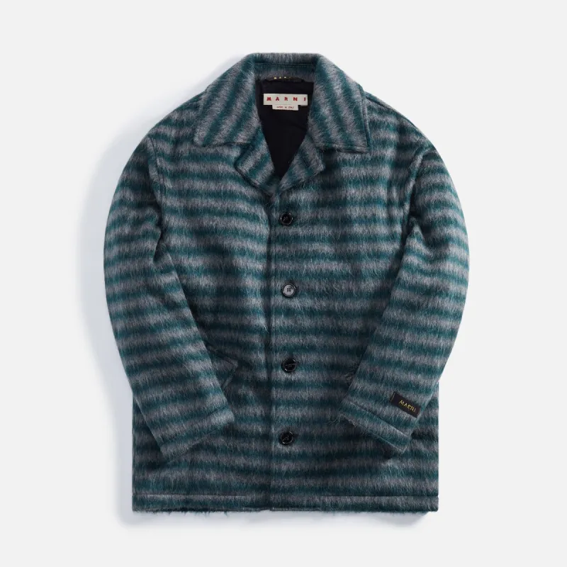 Marni Striped Long Mohair Coat - Spherical Green sold by Kith