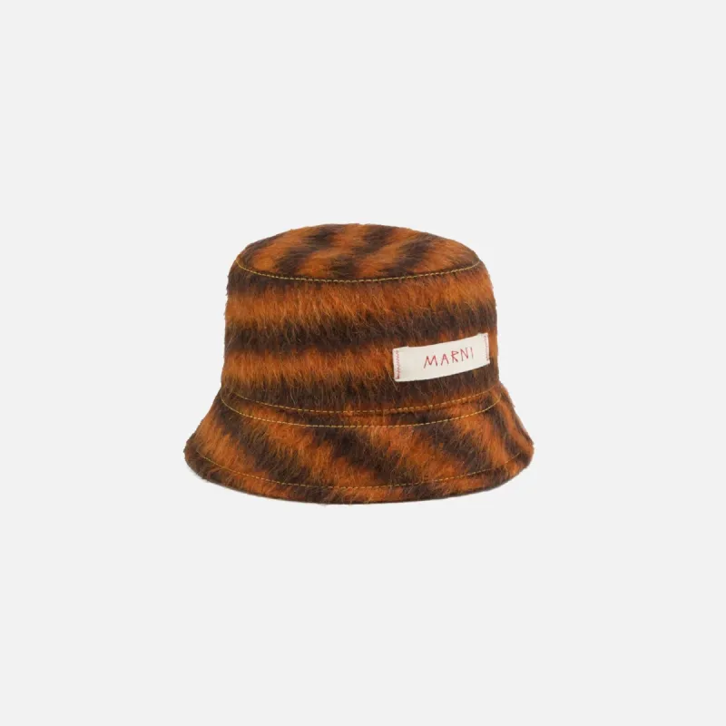 Marni Bucket Hat with Logo Label - Stripe Carrot sold by Kith