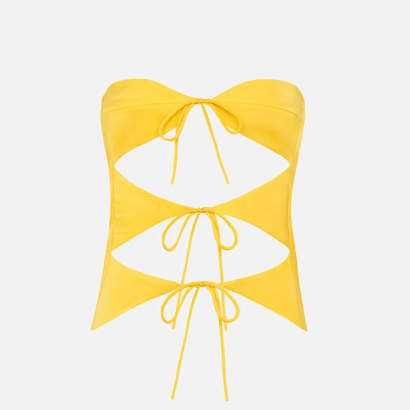 Siedres Sunny Front Tie Strapless Top - Yellow sold by Kith