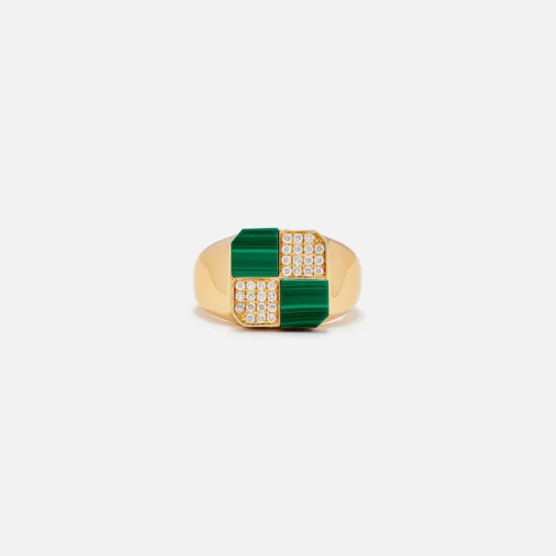 Yvonne Leon Bague Mini Damier Signet Ring - Malachite sold by Kith