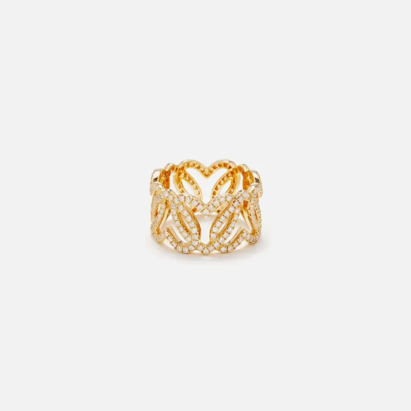 Yvonne Leon Bague Maille Coeurs Diamants Heart Ring - Yellow sold by Kith