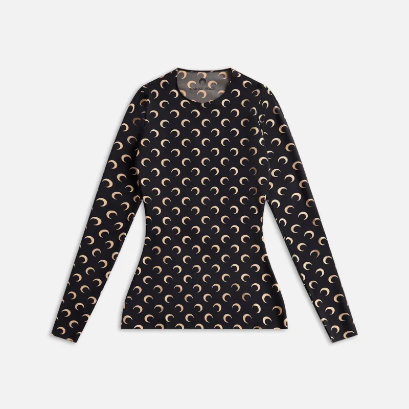 Marine Serre Moon Printed Jersey Second Skin Crewneck - Moon Tan on Black sold by Kith