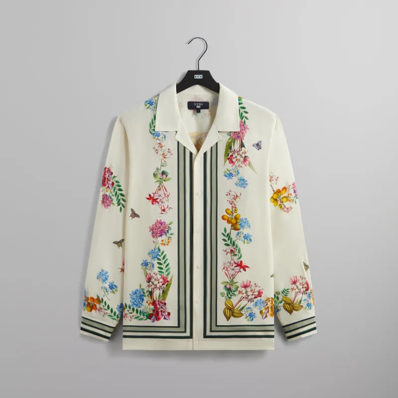 Kith for New York Botanical Garden Floral Border Long Sleeve Thompson Shirt - White sold by Kith