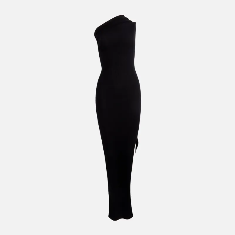 Rick Owens Ribbed One Shoulder Dress - Black sold by Kith