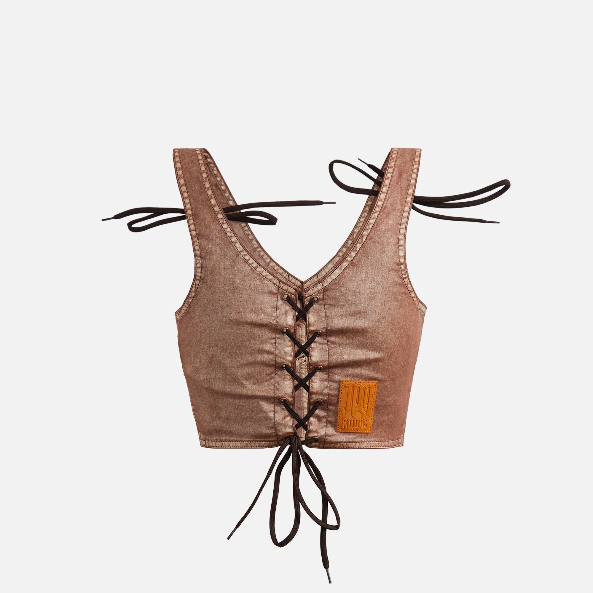 Jean Paul Gaultier x KNWLS Laced Cropped Top Sleeveless with Topstitching - Brown sold by Kith product image thumbnail 2