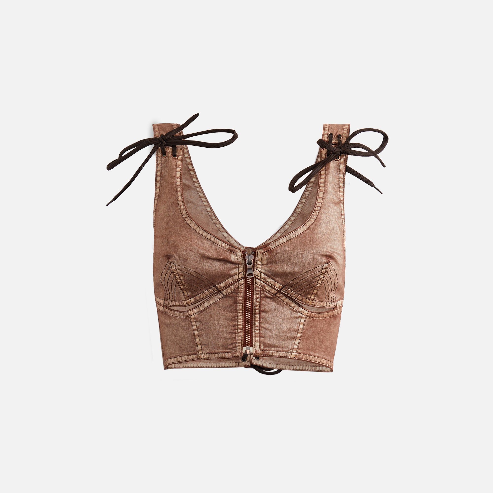 Jean Paul Gaultier x KNWLS Laced Cropped Top Sleeveless with Topstitching - Brown sold by Kith
