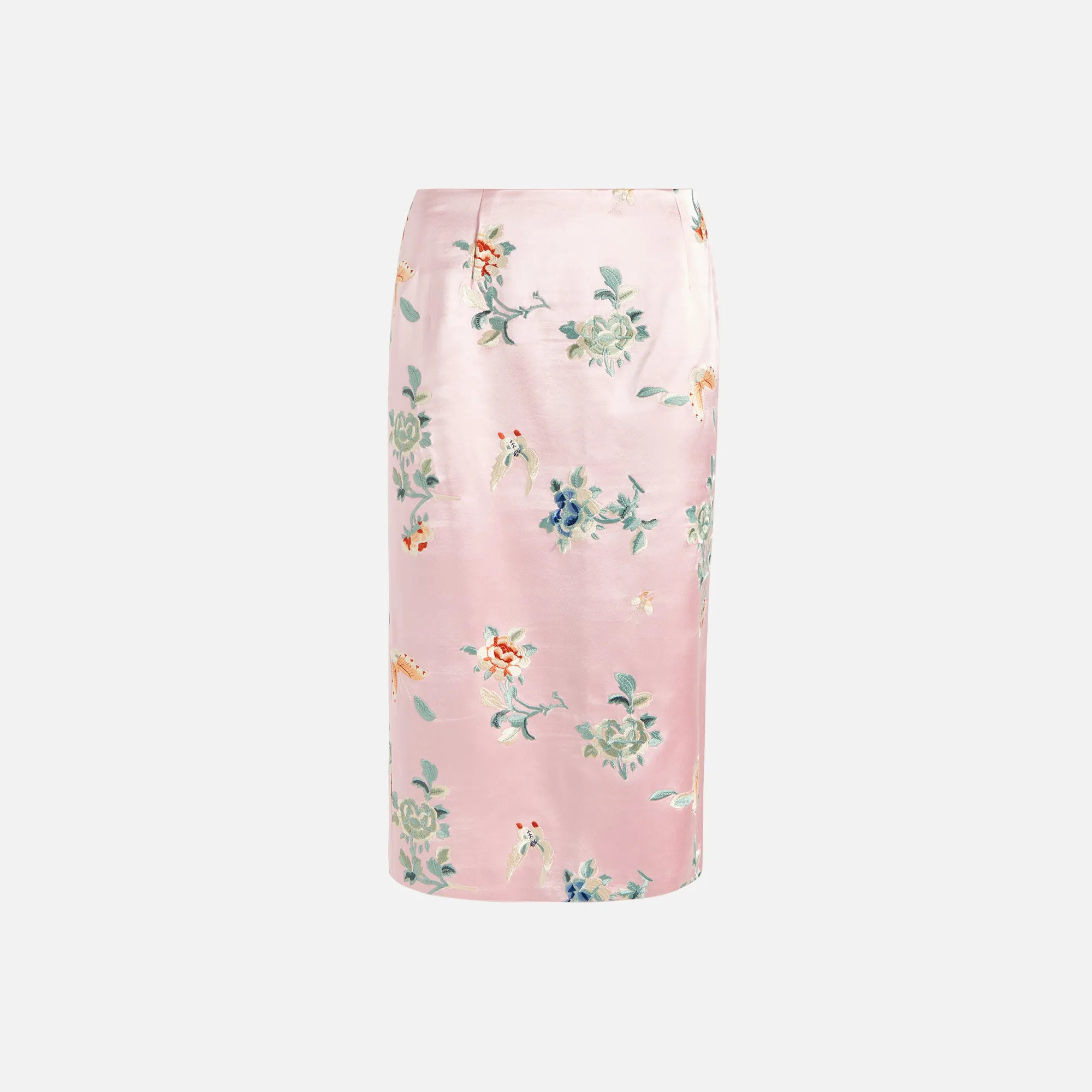 Kim Shui Silk Embroidered Pencil Skirt - Pink sold by Kith