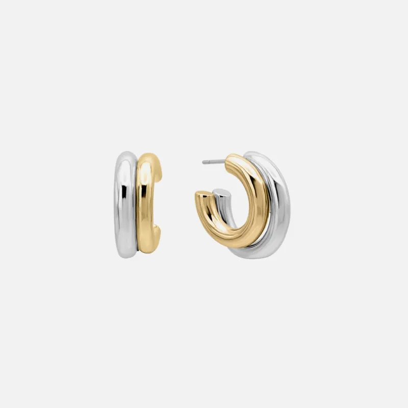 SHASHI Two Toned Double Hoop - Gold / Silver sold by Kith