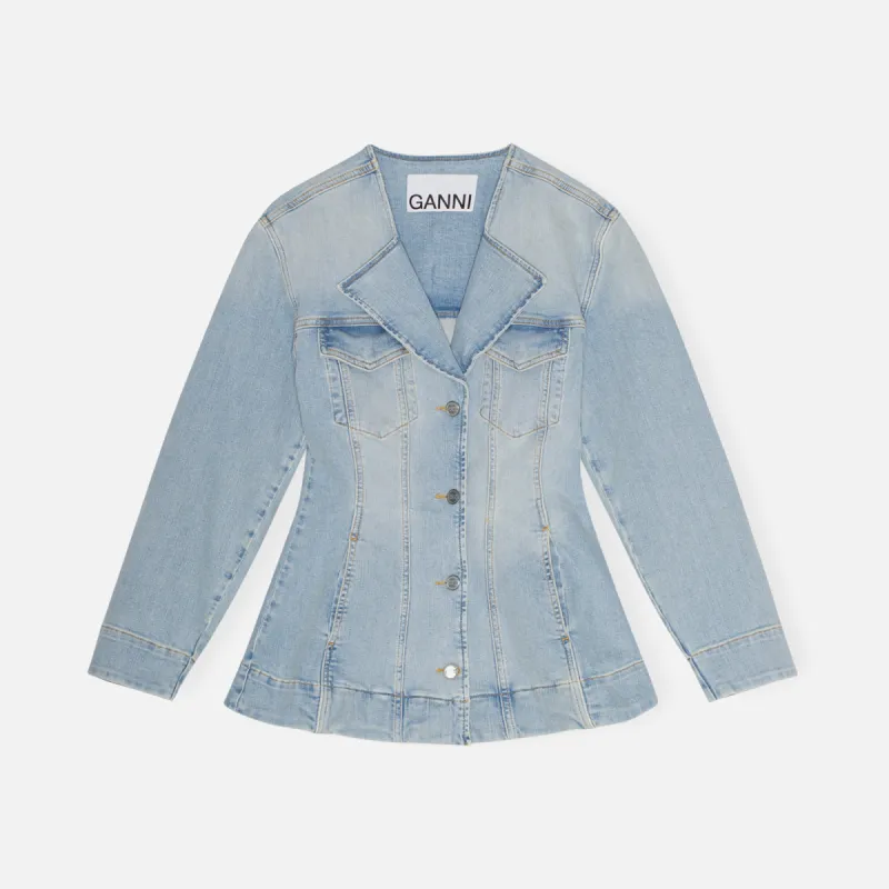 Ganni Tint Denim Fitted Blazer - Tint Wash sold by Kith