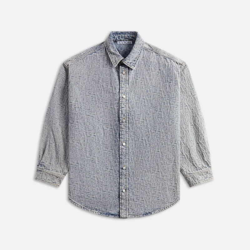 Acne Studios Setar Monogram Unisex Denim Shirt - Blue / Beige sold by Kith