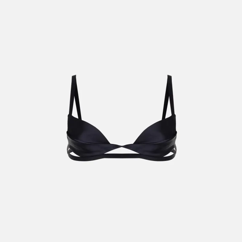 Nensi Dojaka Double Petal Satin Bra - Black sold by Kith
