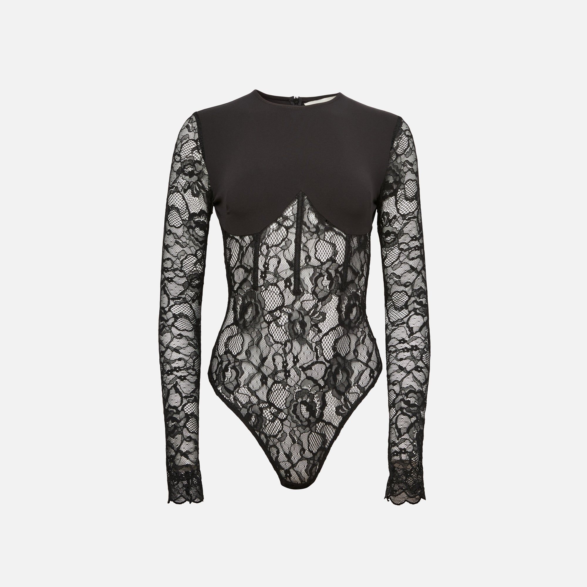 Fleur du Mal Jersey and Lace Boned Bodysuit - Black sold by Kith