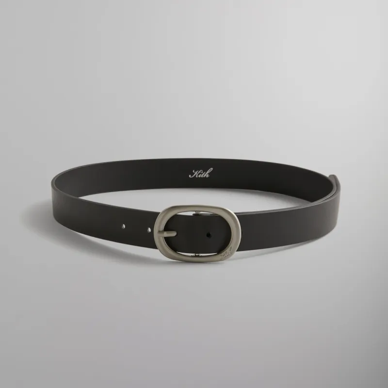 Kith Round Buckle Leather Belt - Black sold by Kith