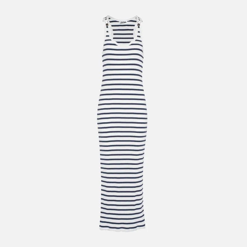 Jean Paul Gaultier Ribbed Mariniere Long Dress - White sold by Kith