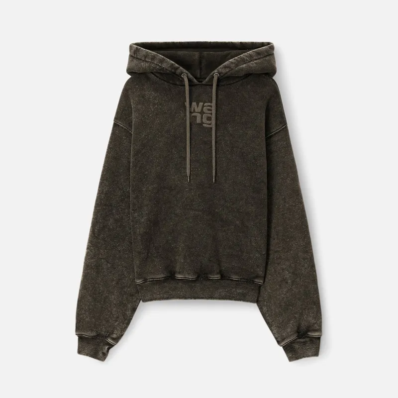 T by Alexander Wang Glitter Essential Terry Hoodie with Puff Logo - Army Green sold by Kith
