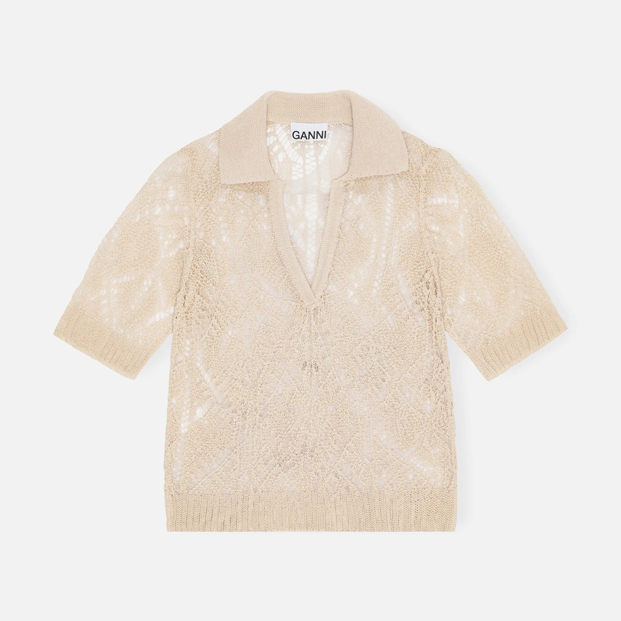 Ganni Thin Cotton Lace Polo - Egret sold by Kith