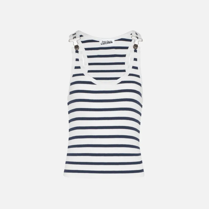 Jean Paul Gaultier Ribbed Mariniere Tank Top - White sold by Kith