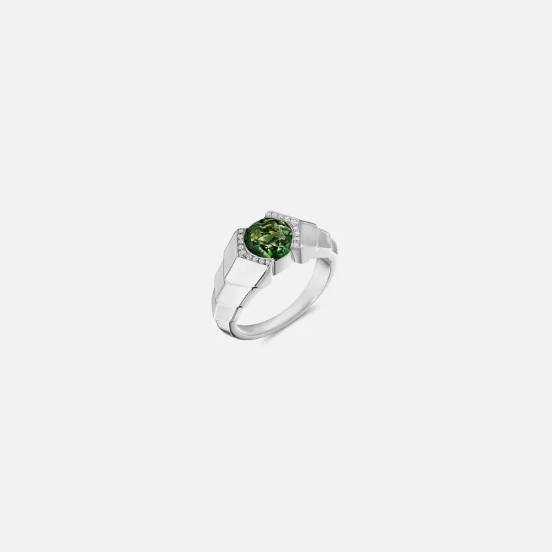 VL Cepher Arris Ring in Sterling Silver with Green Tourmalin - Silver / Green sold by Kith