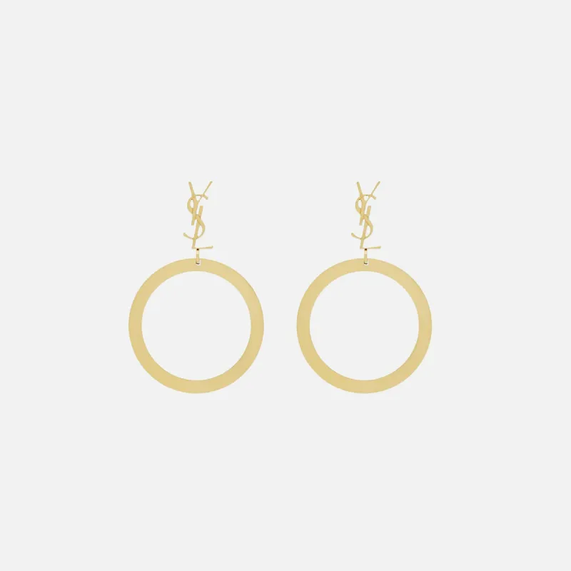 Saint Laurent Cassandre YS Hoop Earrings - Yellow Gold sold by Kith