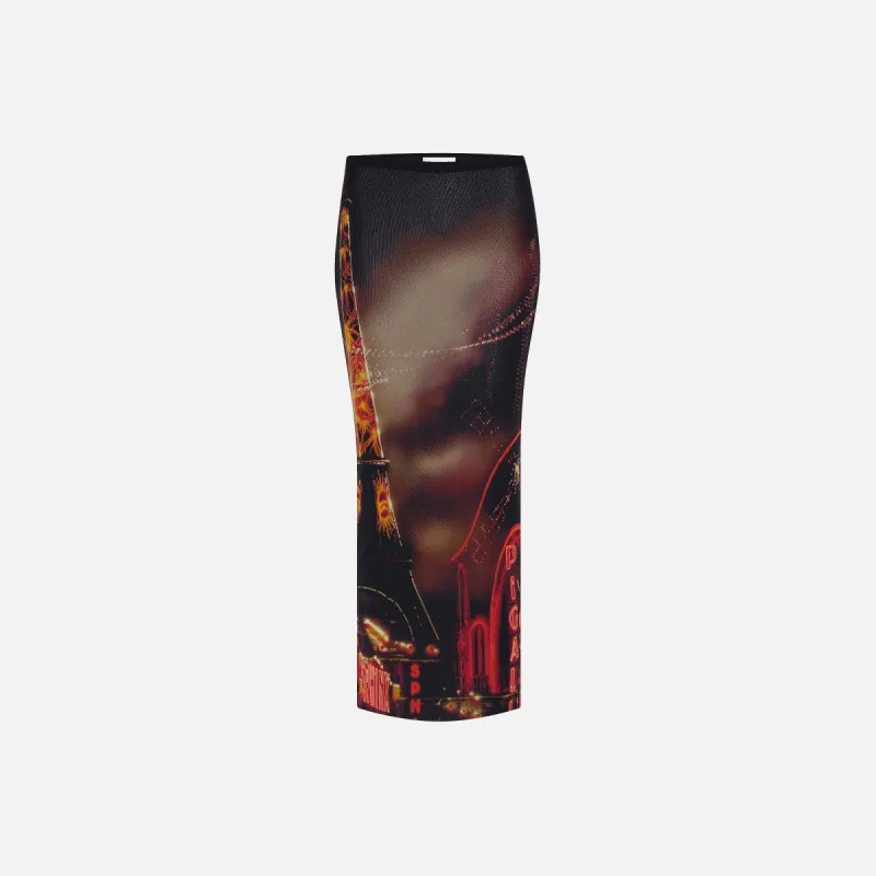 Jean Paul Gaultier Pigalle Printed Mesh Long Skirt - Red sold by Kith
