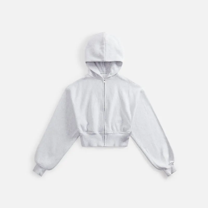 T by Alexander Wang Cropped Zipup Hoodie with Branded Seam Label - Light Grey sold by Kith