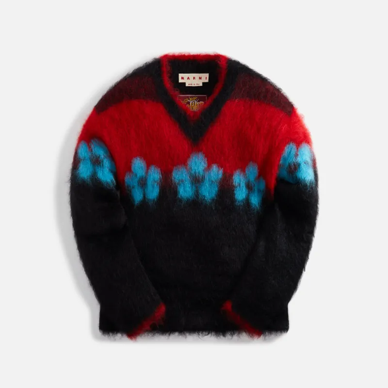 Marni Fuzzy Wuzzy Flowers Mohair Blend Sweater – Black / Red made by Marni