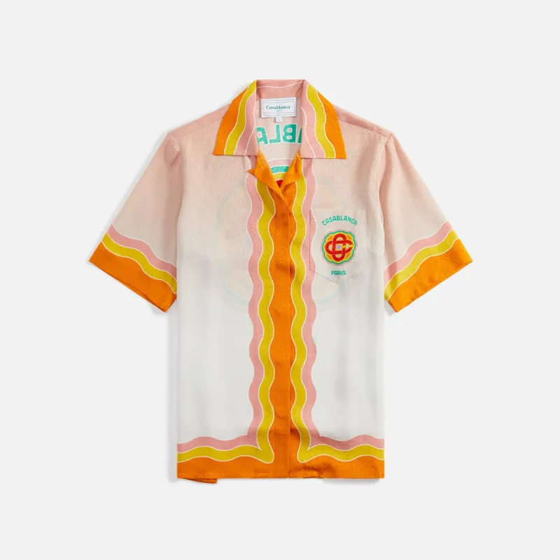 Casablanca Rainbow Monogram Cuban Collar Silk Shirt - Pink sold by Kith