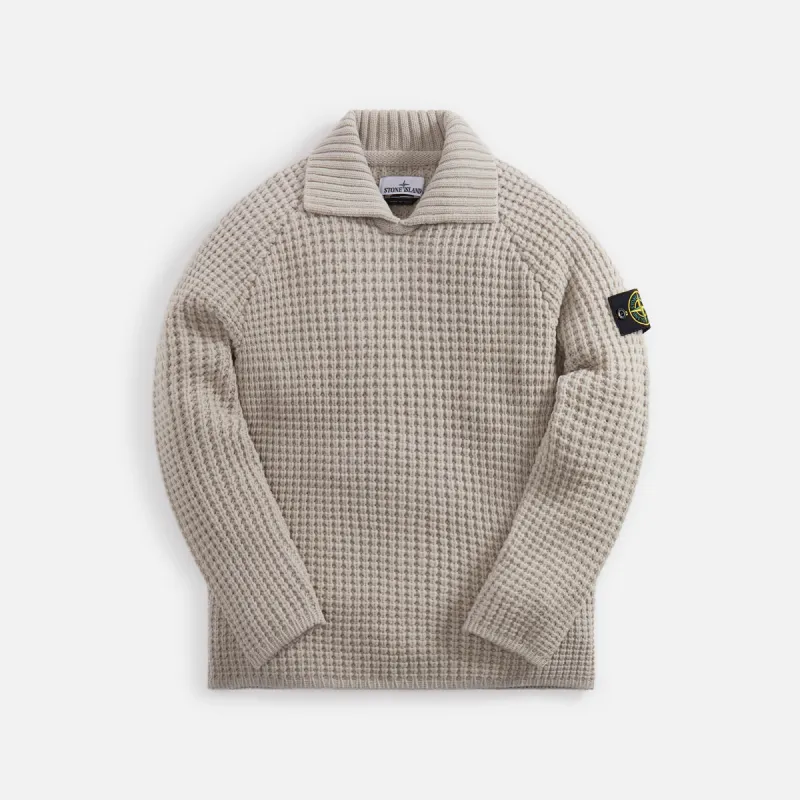 Stone Island President's Knit Pure Wool Knit Polo - Plaster sold by Kith