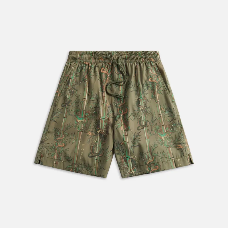 Maharishi Dragon Bamboo Swim Shorts - Olive sold by Kith