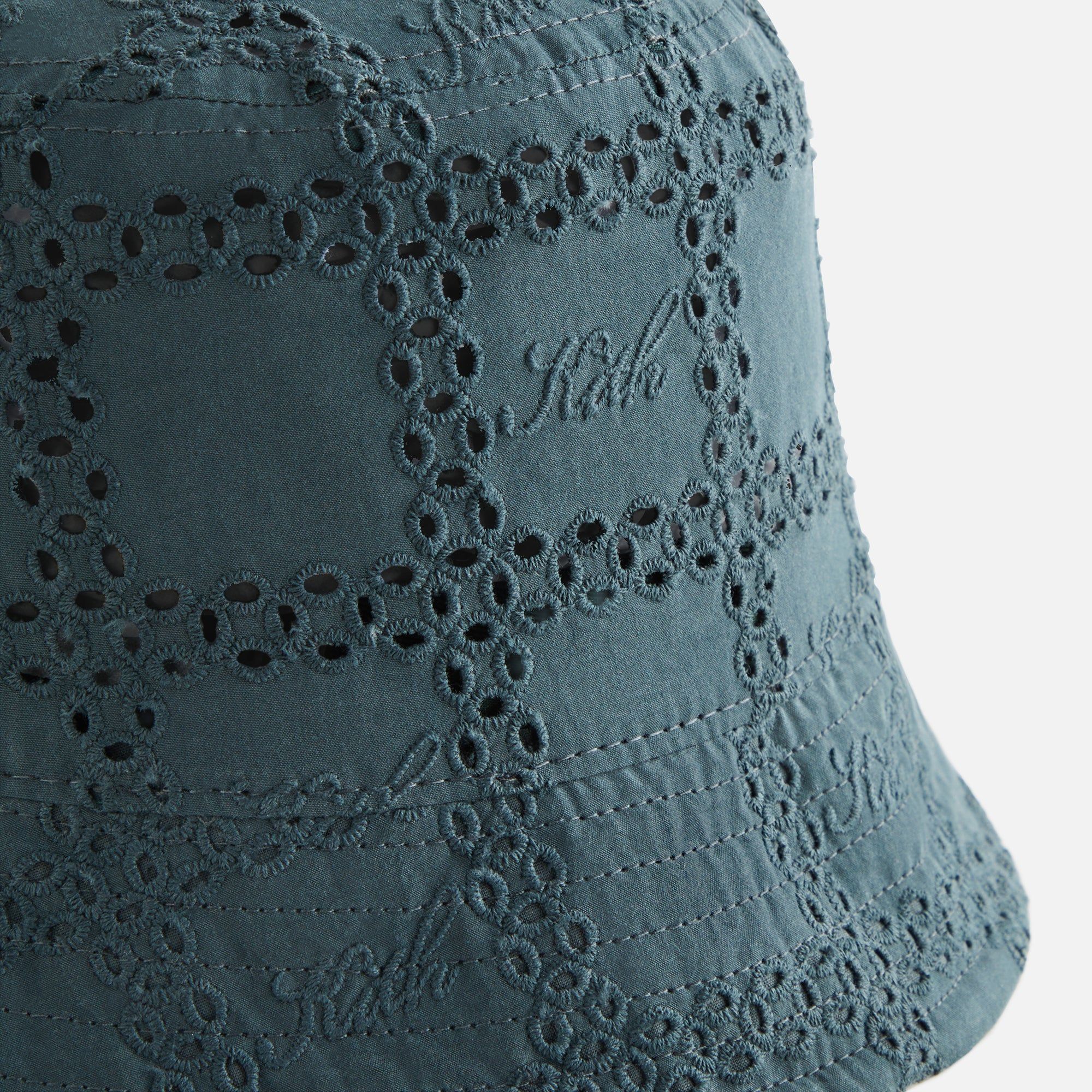 Kith women’s Broderie logo bucket hat-serpentine. Kith Women Broderie Logo Bucket Hat - Serpentine | Parallel main image 2