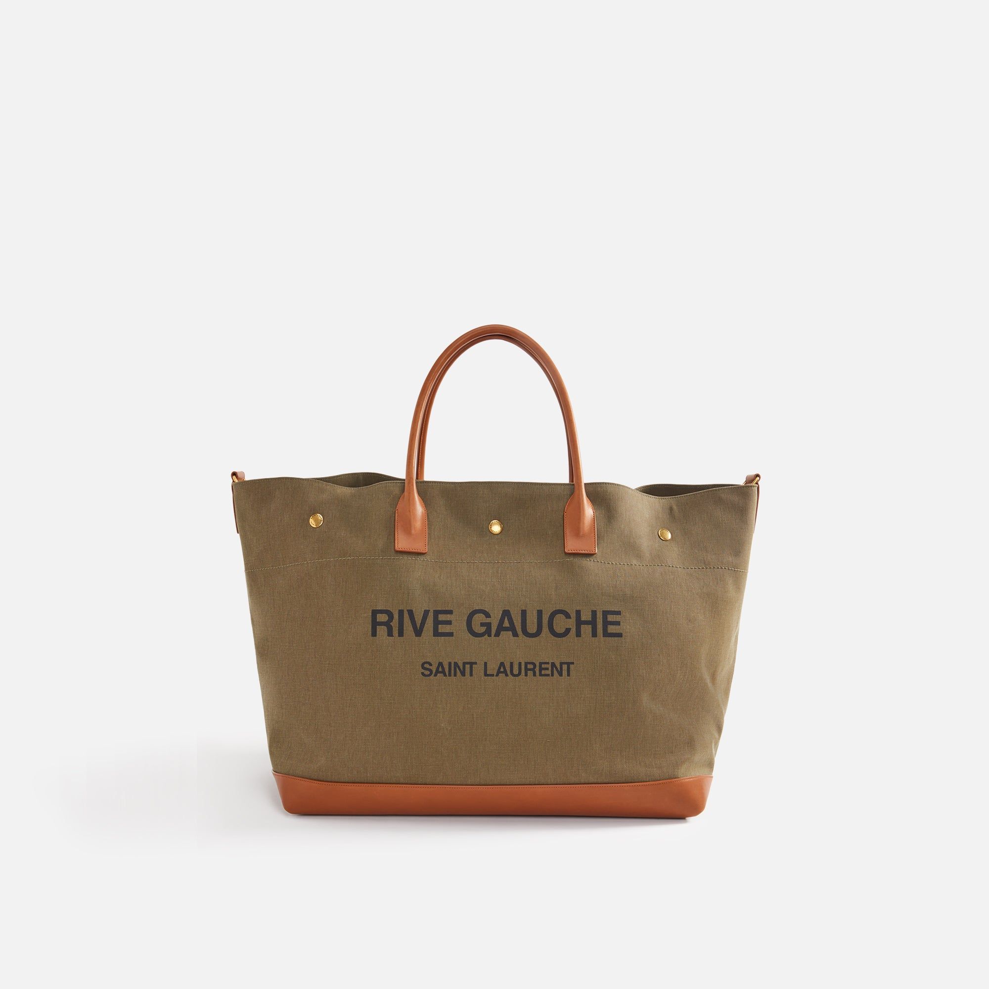 Saint Laurent Rive Gauche Maxi Shopping Bag - Khaki / Brick sold by Kith