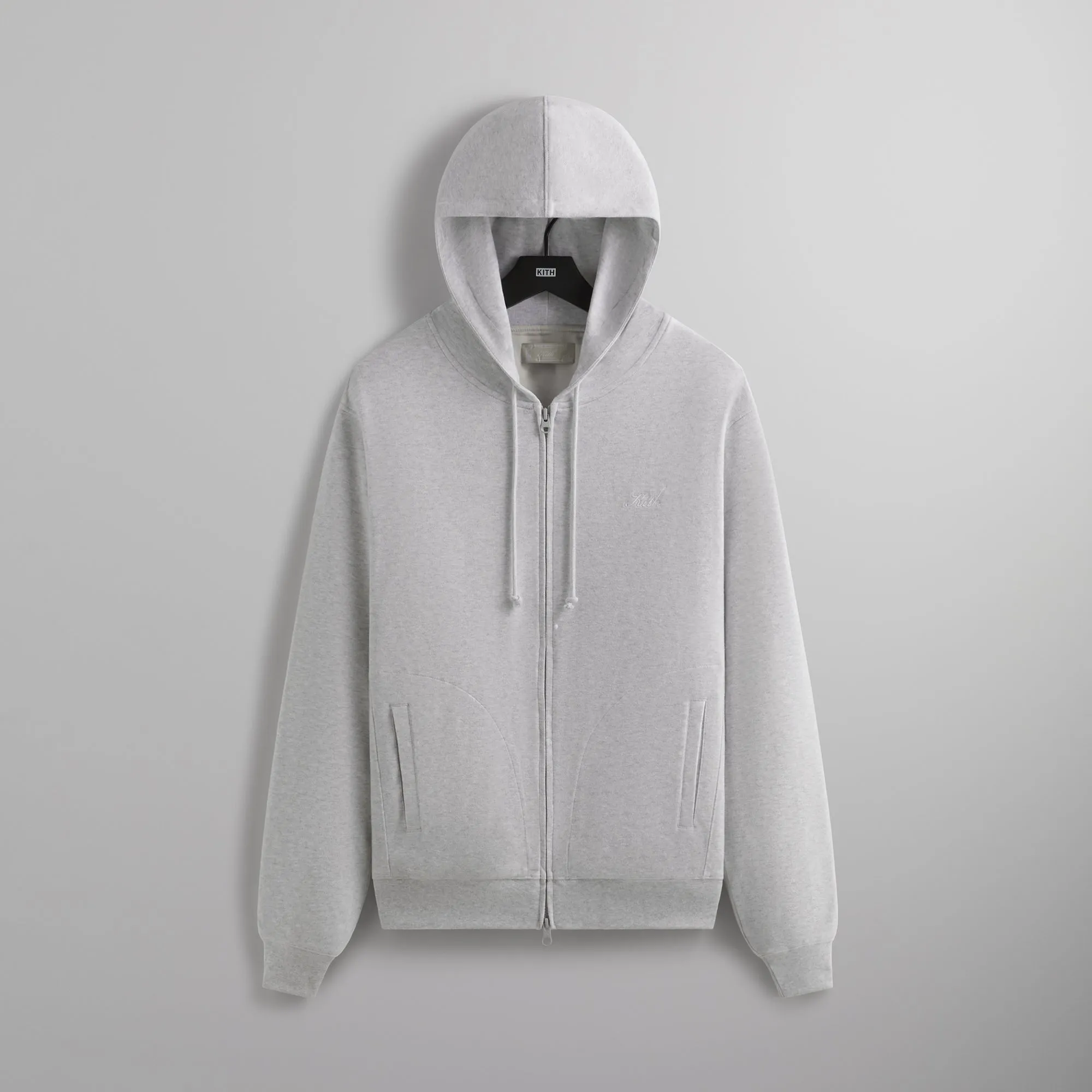 Kith Interlock Williams V Full Zip Hoodie - Light Heather Grey sold by Kith
