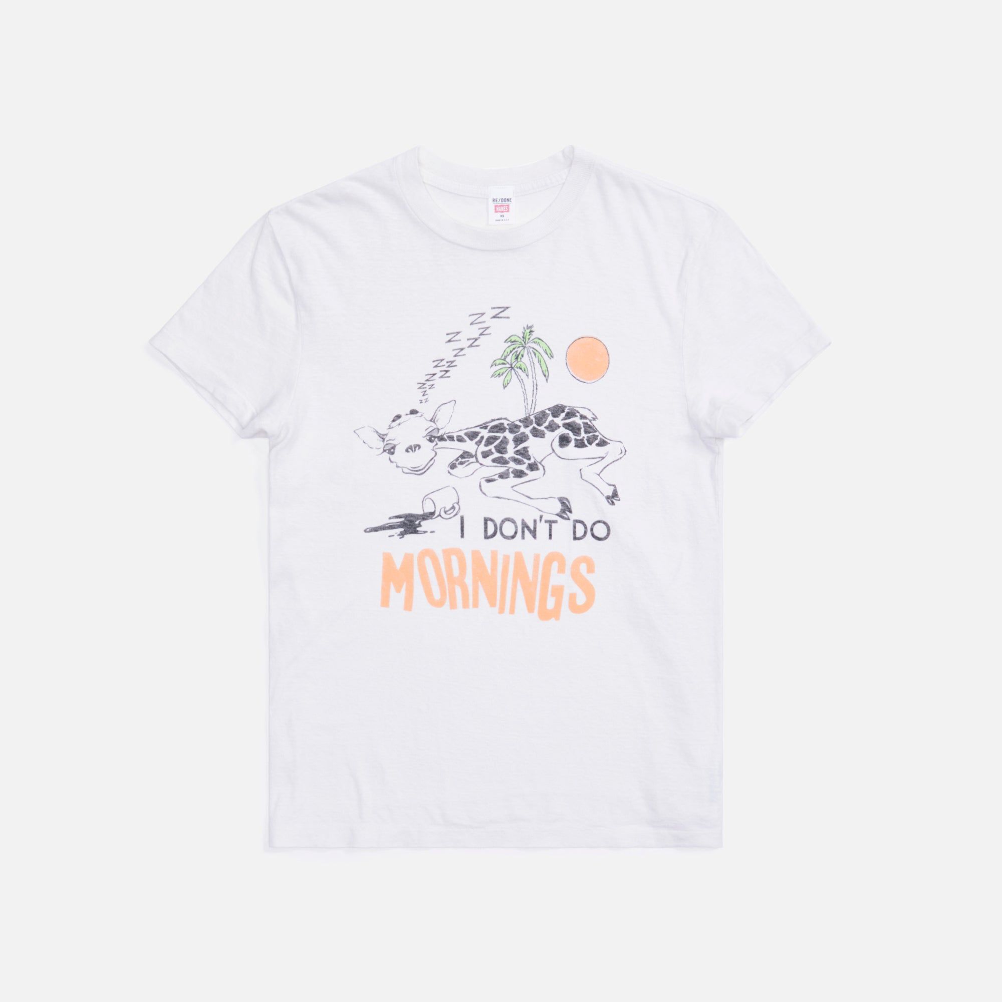 ReDone 70s Loose Tee I Don't Do Mornings - White sold by Kith