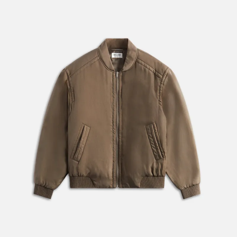 Saint Laurent Teddy Bomber Jacket In Twill - Khaki sold by Kith