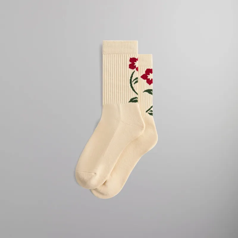Kith Jacquard Rose Crew Socks - Sandrift sold by Kith
