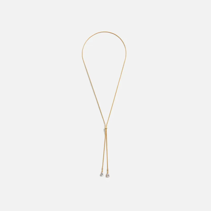 Crystal Haze Long Lariat Pear Drop Necklace - Gold sold by Kith