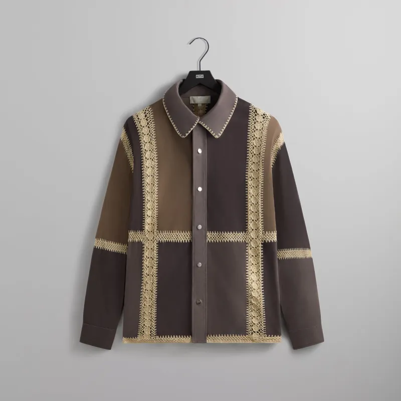 Kith Suede Combo Boxy Collared Overshirt - Hematite sold by Kith