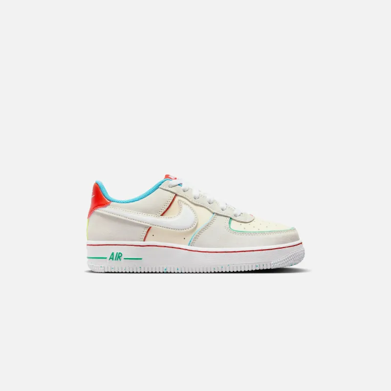Nike GS Air Force 1 Lv8 2 - Pale Ivory / Picante Red / Baltic Blue / White sold by Kith