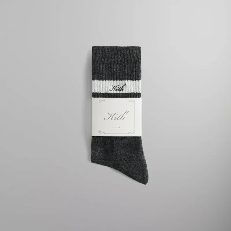 ★24SS★Kith Striped Mid Crew Socks With Script Embroidery Kith Striped Mid Crew Socks With Script Embroidery