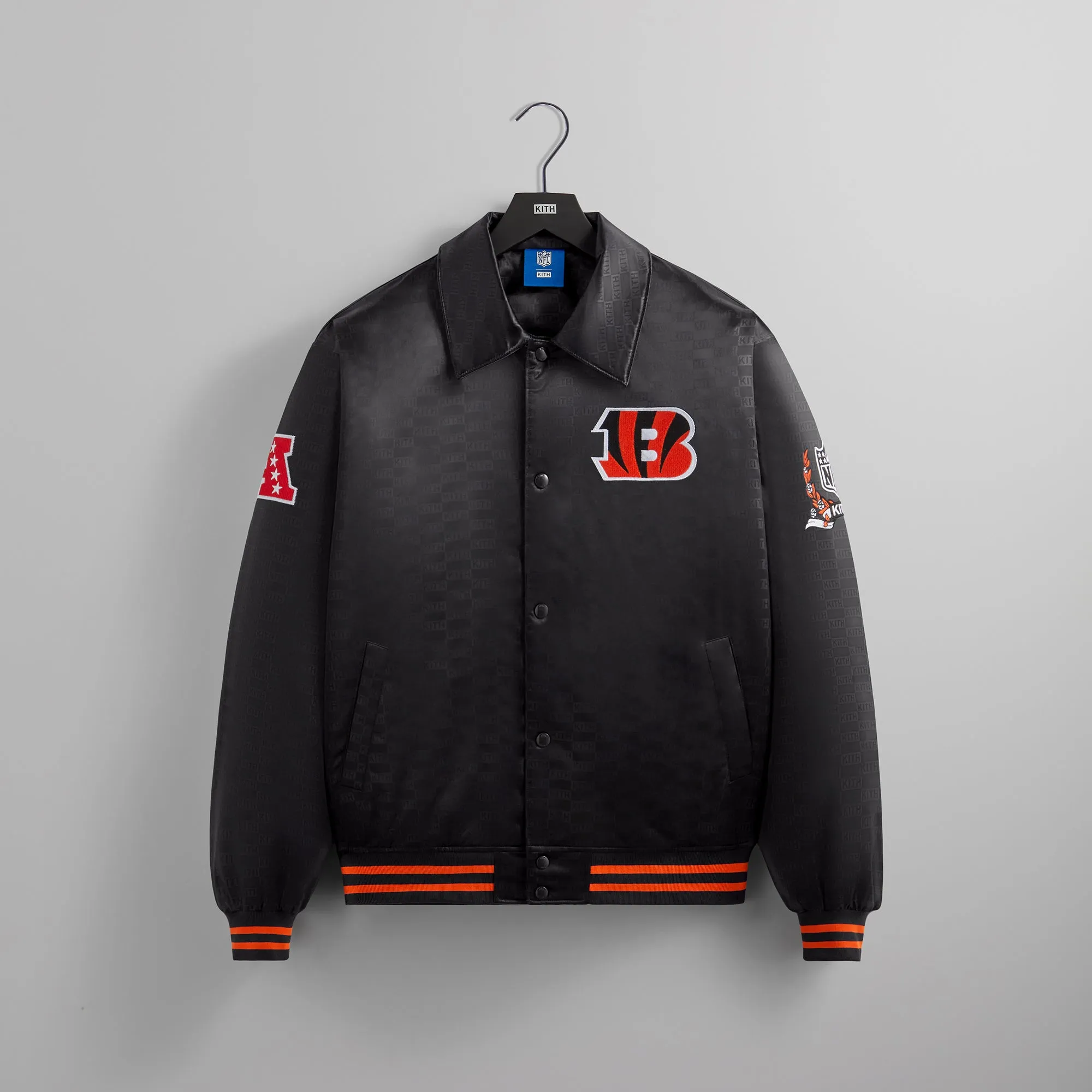 Kith for the NFL: Bengals Satin Bomber Jacket - Black sold by Kith