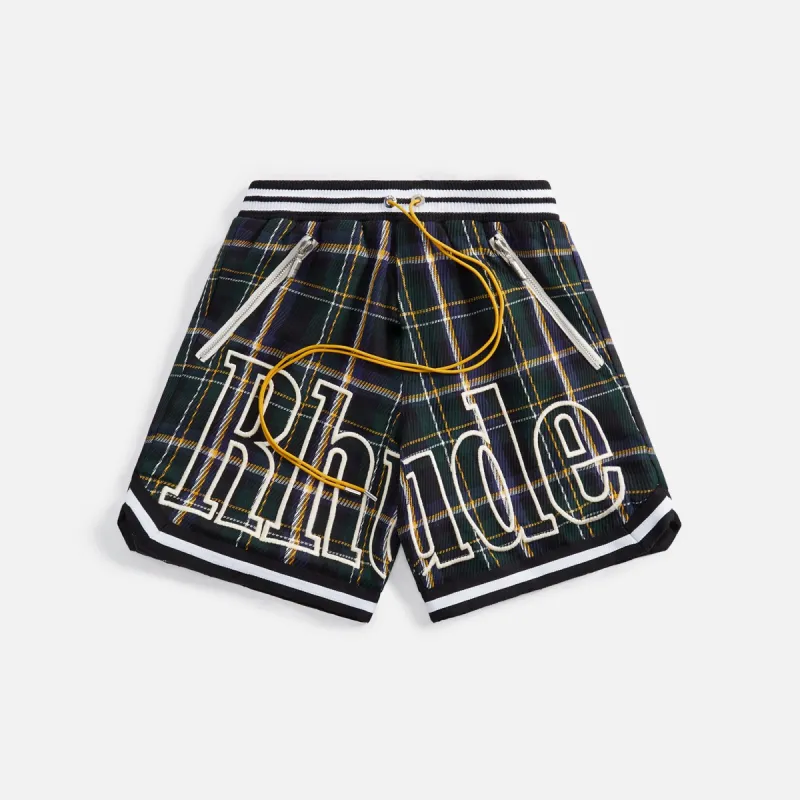 Rhude Flannel Court Logo Short - Multi Green sold by Kith