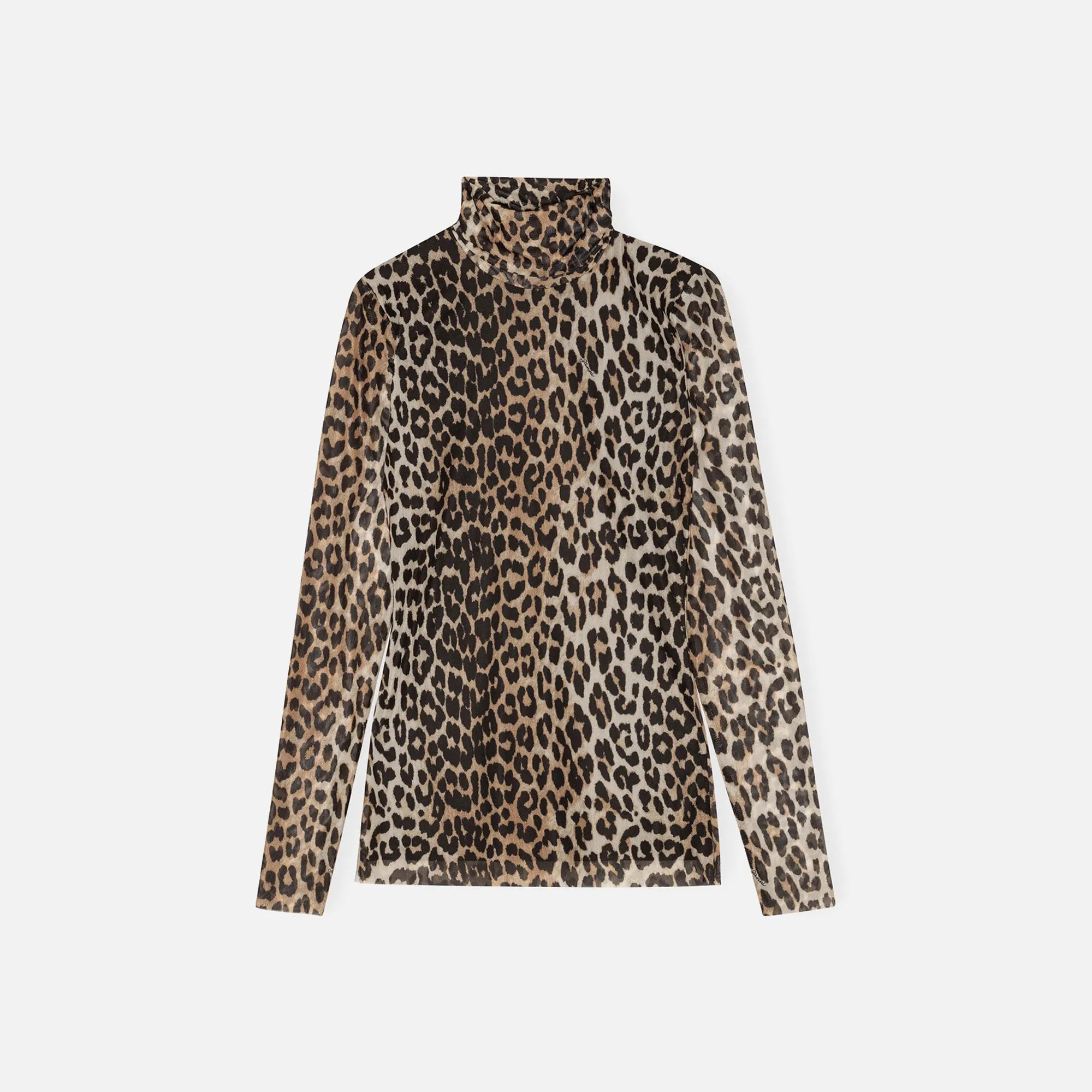 Ganni Printed Mesh Long Sleeve Rollneck - Leopard sold by Kith